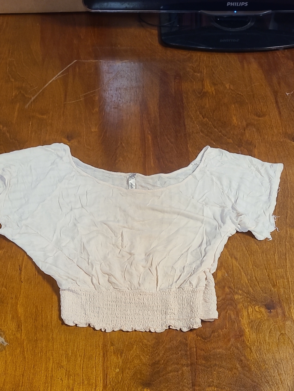 Bella D. White Smocked Hem Crop Top